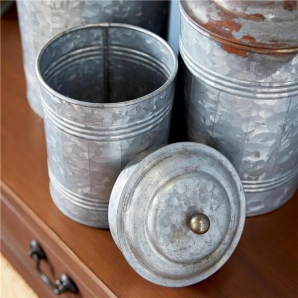 Metal Living Room Decorative Jars Galvanized Ribbed Decorative Container - Picture 4 of 7